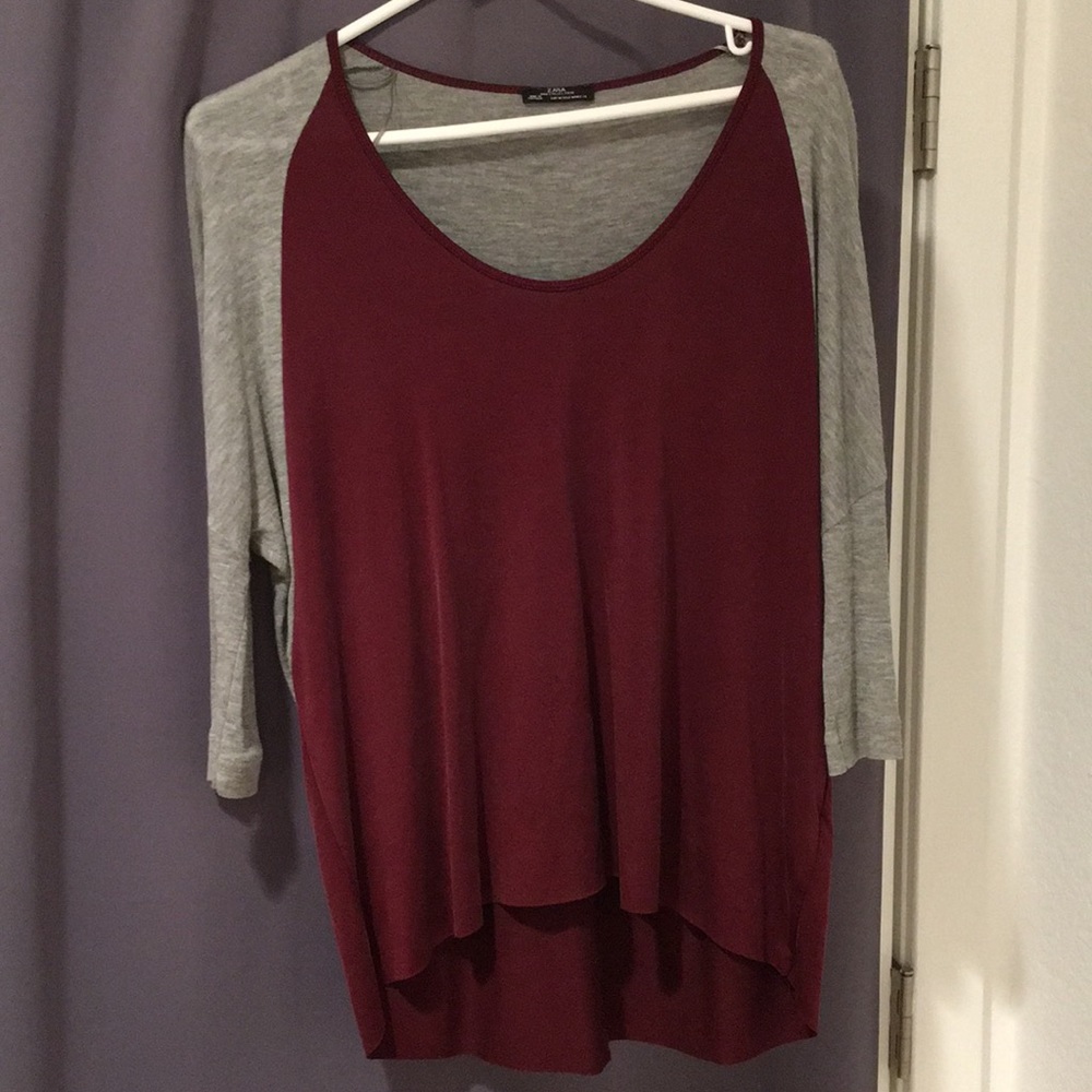 ZARA Suede 'Baseball' Top 3/4 Length Blouse